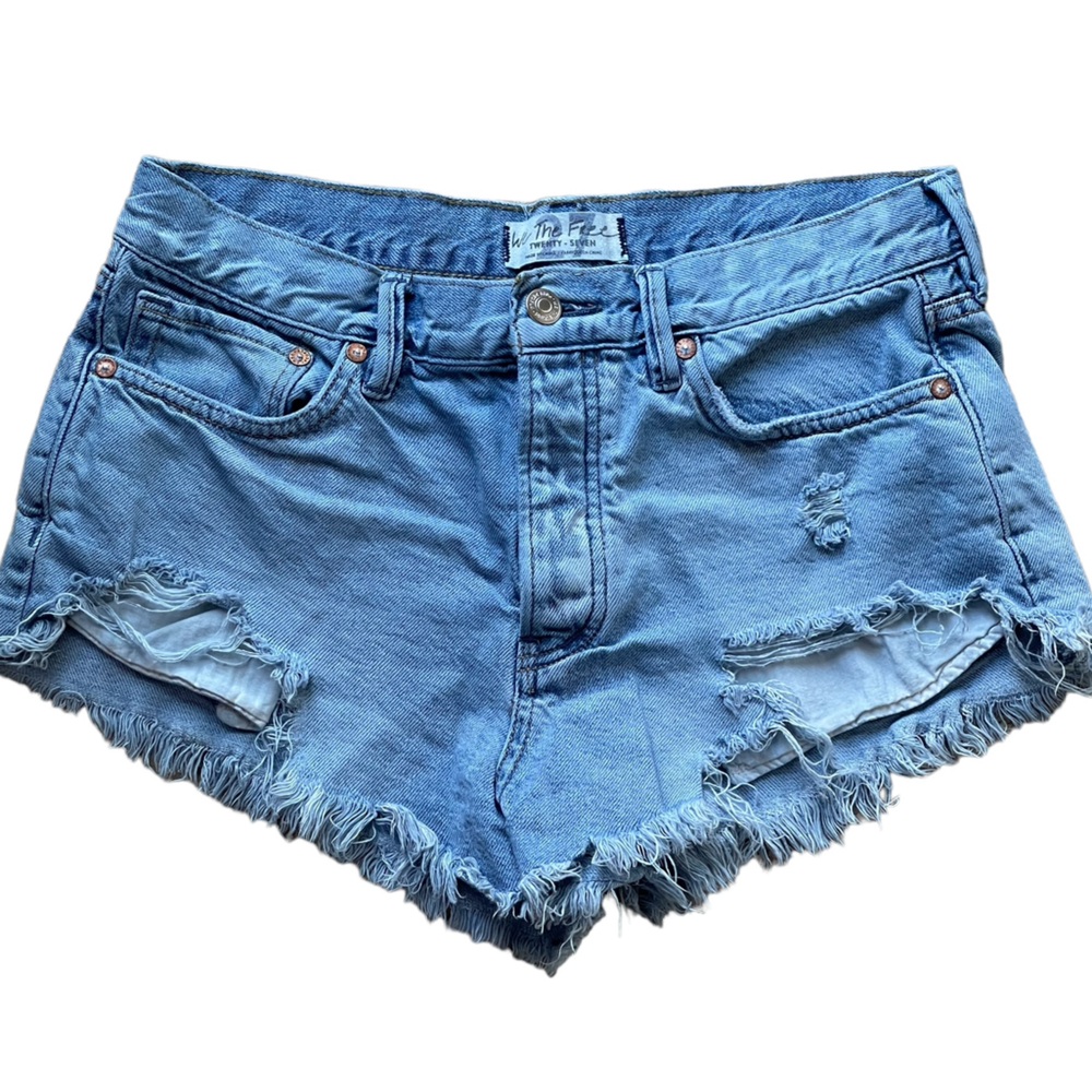 We The Free Free People Cut Off Blue Denim Jean Shorts Sz 27 | 5 Button Fly